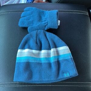 Under Armour Kids Blue Beanie and Gloves Set